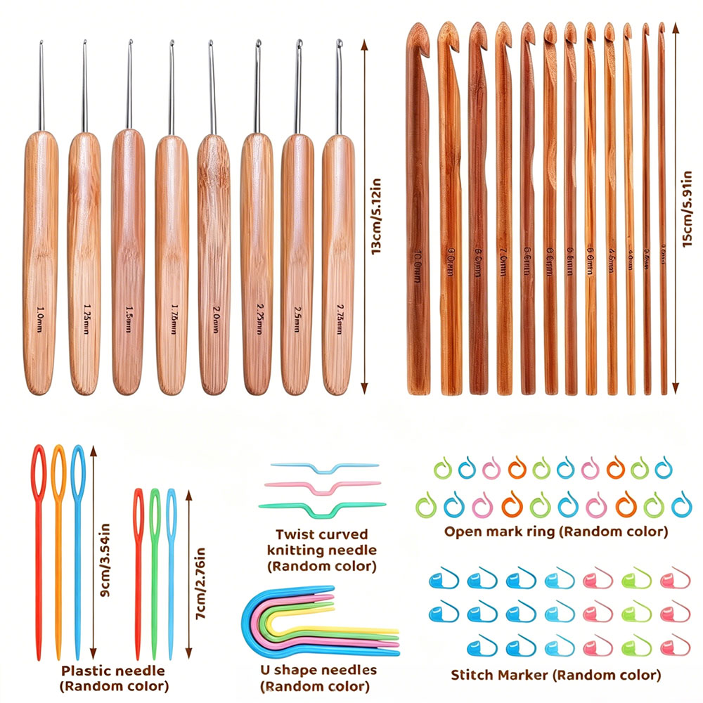 74pcs Bamboo Crochet Hooks Set - Sewing Kit recension och pris