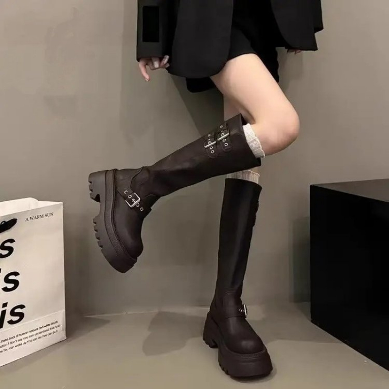 Women Chunky Platform Knee Hig - Elastic Waistband Roll recension och pris
