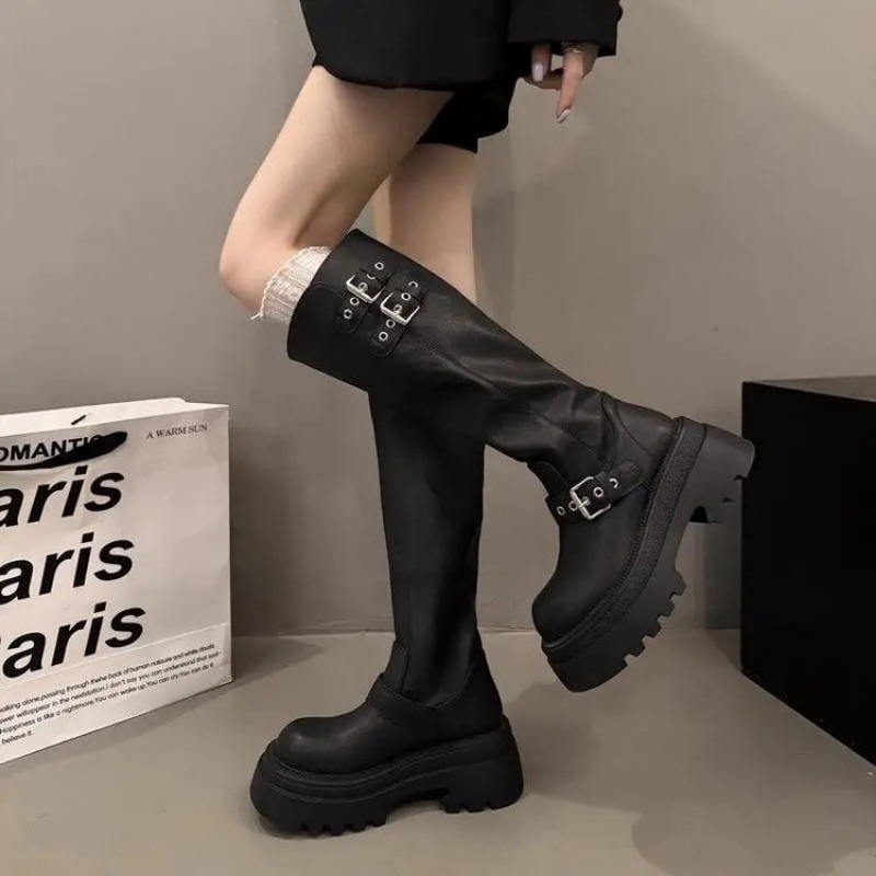 Women Chunky Platform Knee Hig - Elastic Waistband Roll recension och pris
